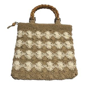 Vintage The Limited Handmade Crochet Bag with Bamboo Handle 90s Y2K